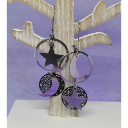 Boucles d'oreilles / LUNE / ETOILE / NOIR