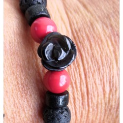 Bracelet / FLEUR AGATE NOIRE / CINABRE ROUGE