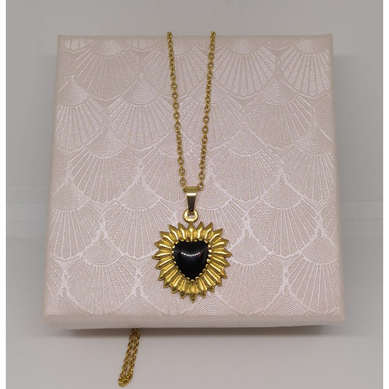 Pendentif / COEUR / NOIR / ACIER INOXYDABLE