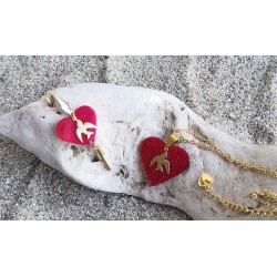 Boucles d'oreilles / COEUR / HIRONDELLE / ROUGE