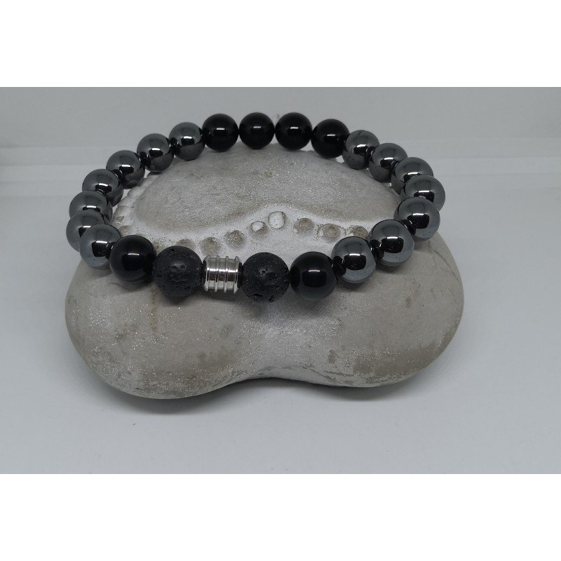 Bracelet / HOMME / HEMATITE/ OBSIDIENNE / LAVE