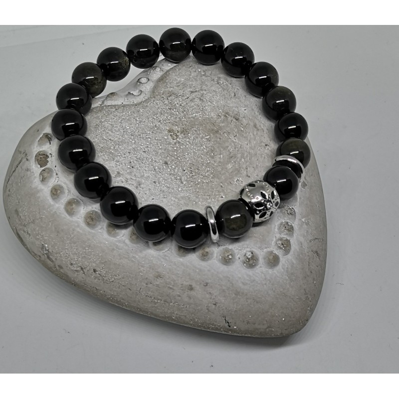 Bracelet / OBSIDIENNE DOREE / FLEUR NOIRE