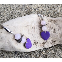 Boucles d'oreilles / QUARTZ ROSE / COEUR VIOLET