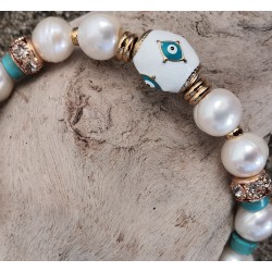 Bracelet / PERLE D'EAU DOUCE / OEIL / BLEU