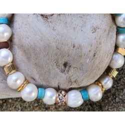 Bracelet / PERLE D'EAU DOUCE / OEIL / BLEU