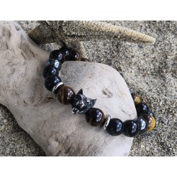 Bracelet HOMME / OEIL DE TIGRE/ OBSIDIENNE / LOUP
