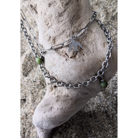 Collier / RAS DE COU / 2 RANGS / PERIDOT / OISEAU