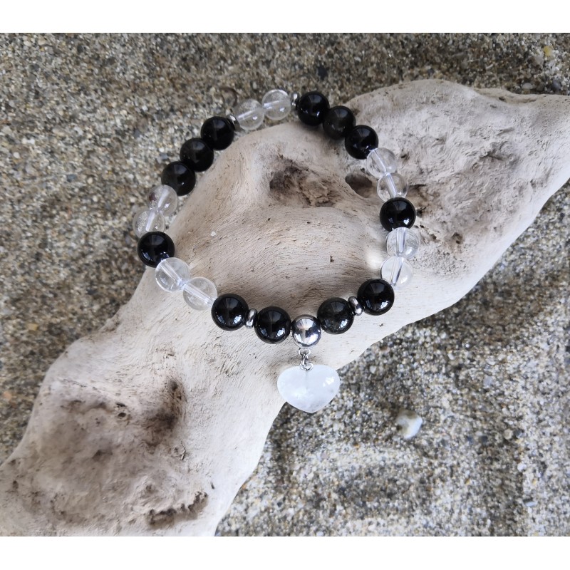 Bracelet / OBSIDIENNE / CRISTAL DE ROCHE / COEUR
