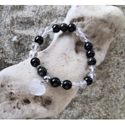 Bracelet / OBSIDIENNE / CRISTAL DE ROCHE / COEUR