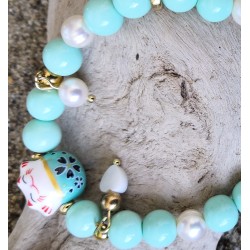Bracelet / CHAT PORTE BONHEUR / VERT D'EAU