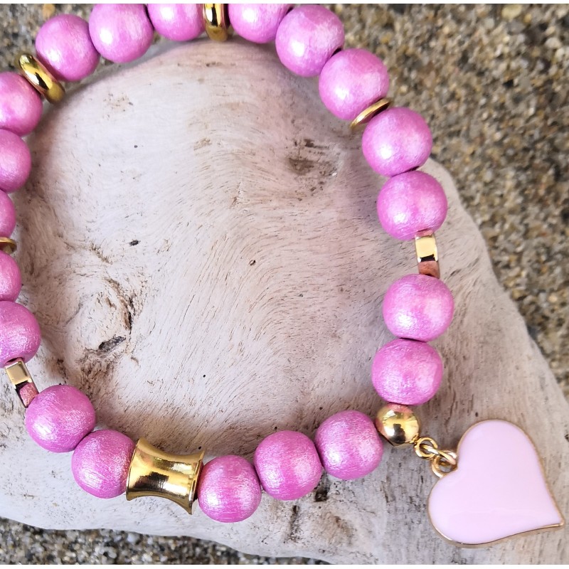 Bracelet / BOIS ROSE NACRE / COEUR
