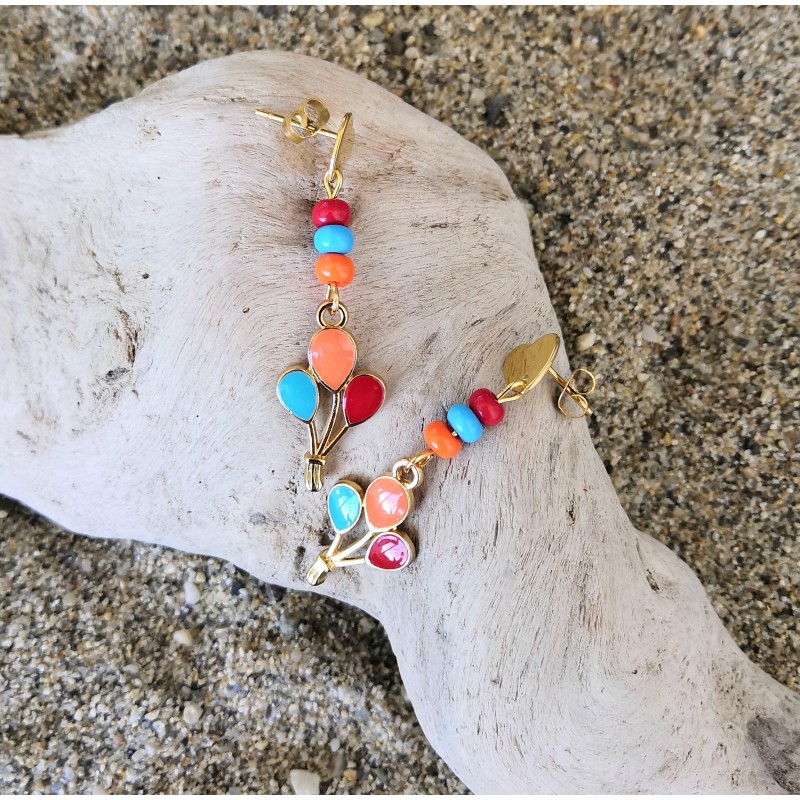 Clou d'oreilles / ACIER INOXYDABLE COEUR / BLEU / ORANGE / ROUGE