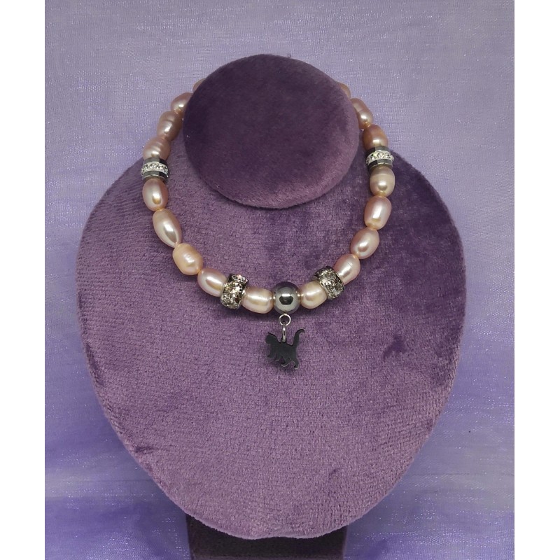 BRACELET / PERLE D'EAU DOUCE / CHAT