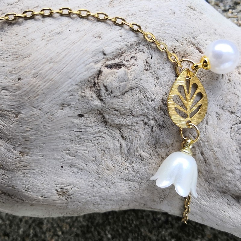 Bracelet / ACIER INOXYDABLE / FEUILLE / CLOCHETTE