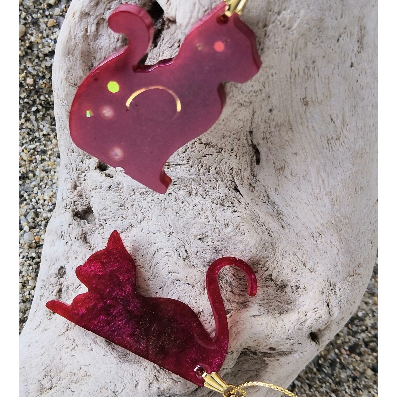 Boucles d'oreilles / EPOXY/ ROUGE / CHAT