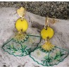 CLOU D'OREILLES / EVENTAIL / JAUNE / VERT