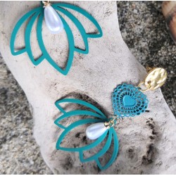 Clou d'oreilles / COEUR / BLEU EMERAUDE