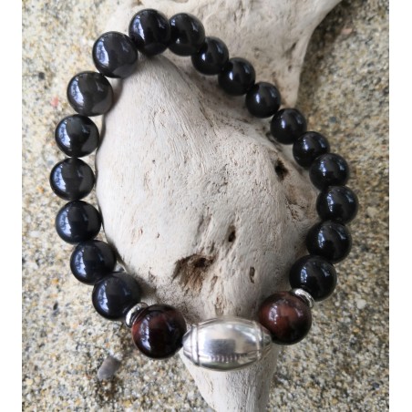 BRACELET HOMME / RUGBY/ OBSIDIENNE OEIL CELESTE