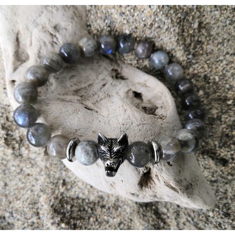 BRACELET HOMME / LABRADORITE / LOUP
