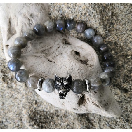 BRACELET HOMME / LABRADORITE / LOUP