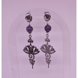 Boucles d'oreilles / LOTUS / AMETHYSTE/ ACIER INOXYDABLE