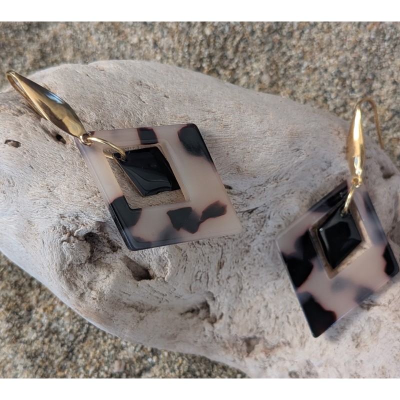 Boucles d'oreilles / LOSANGE / NOIR