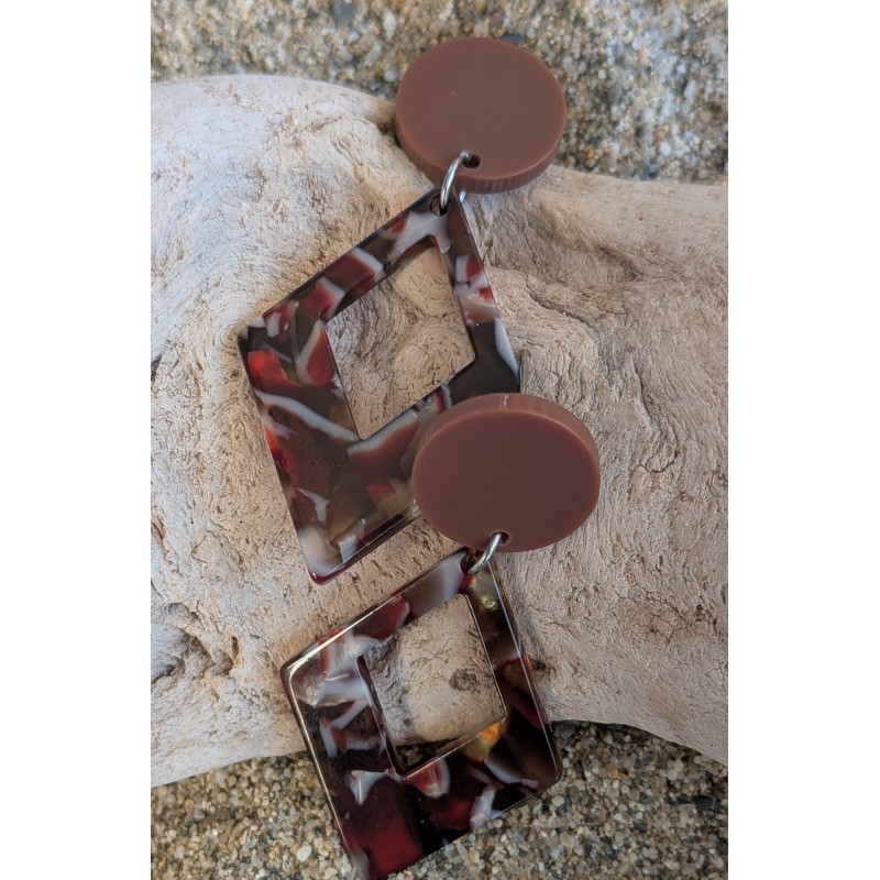 CLOU D'OREILLE / LOSANGE / MARRON