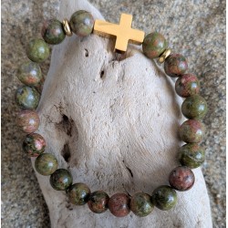 BRACELET / UNAKITE/ CROIX