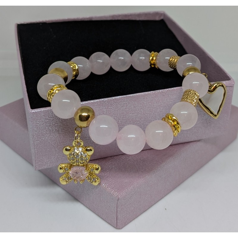 Bracelet / QUARTZ ROSE / OURSON /COEUR