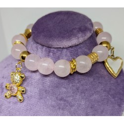 Bracelet / QUARTZ ROSE / OURSON /COEUR
