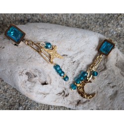 CLOU D'OREILLE / BLEU / LUNE / ETOILE