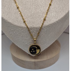 PENDENTIF / LUNE / ETOILE / ACIER INOXYDABLE DORE