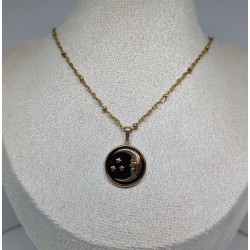 PENDENTIF / LUNE / ETOILE / ACIER INOXYDABLE DORE