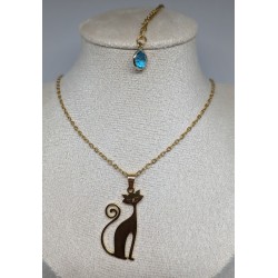 PENDENTIF / CHAT / ACIER INOXYDABLE DORE