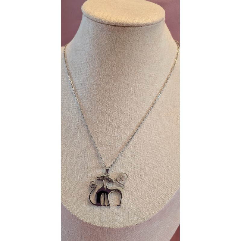 PENDENTIF / CHAT DOUBLE / ACIER INOXYDABLE