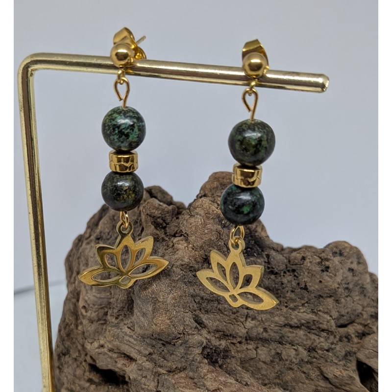 CLOUS D'OREILLES / LOTUS / TURQUOISE AFRICAINE