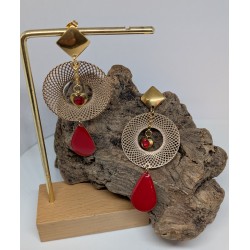 CLOUS D'OREILLES LOSANGE/ COEUR / ROUGE