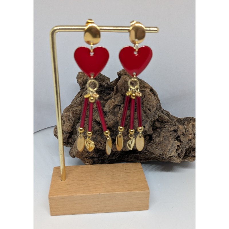 CLOUS D'OREILLES / COEUR / ROUGE