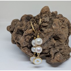 BOUCLES D'OREILLES / ACIER / COEUR / PERLE D'EAU DOUCE