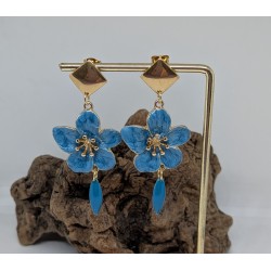 CLOU D'OREILLE LOSANGE / FLEUR / BLEU