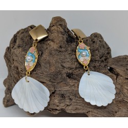 CLOU D'OREILLES / COQUILLAGE / BLEU / ROSE
