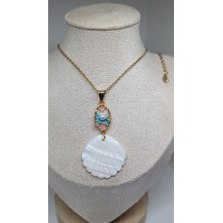 COLLIER / COQUILLAGE / BLEU / ROSE