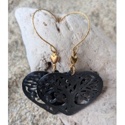 BOUCLES D'OREILLES / COEUR / ARBRE DE VIE / NOIR