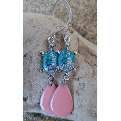 BOUCLES D'OREILLES / TORTUE / BLEU / ROSE