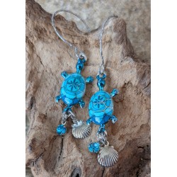 BOUCLES D'OREILLES / TORTUE / BLEUE / COQUILLAGE