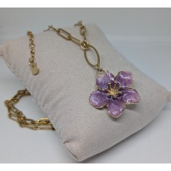 SAUTOIR / ACIER INOXYDABLE / FLEUR / MAUVE