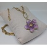 SAUTOIR / ACIER INOXYDABLE / FLEUR / MAUVE