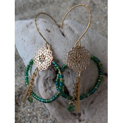 BOUCLES D'OREILLES / ROSACE / VERT