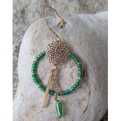BOUCLES D'OREILLES / ROSACE / VERT