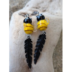 BOUCLES D'OREILLES / ABEILLE / PLUME